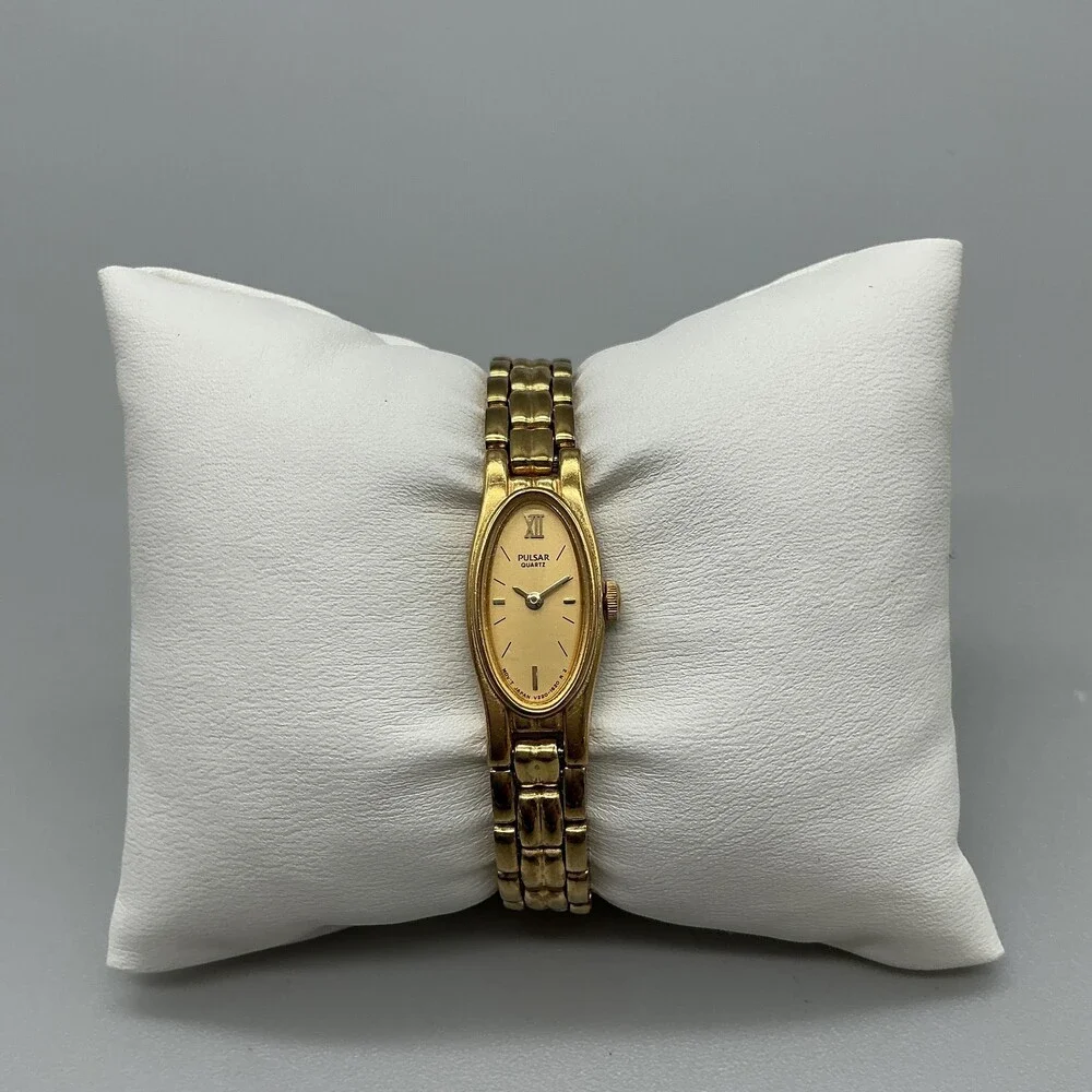 Vintage Pulsar Womens Watch 11mm Oval Dial Gold Tone V220-6190 New Battery 5